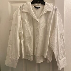 White Sequin Poplin Button Down Skirt